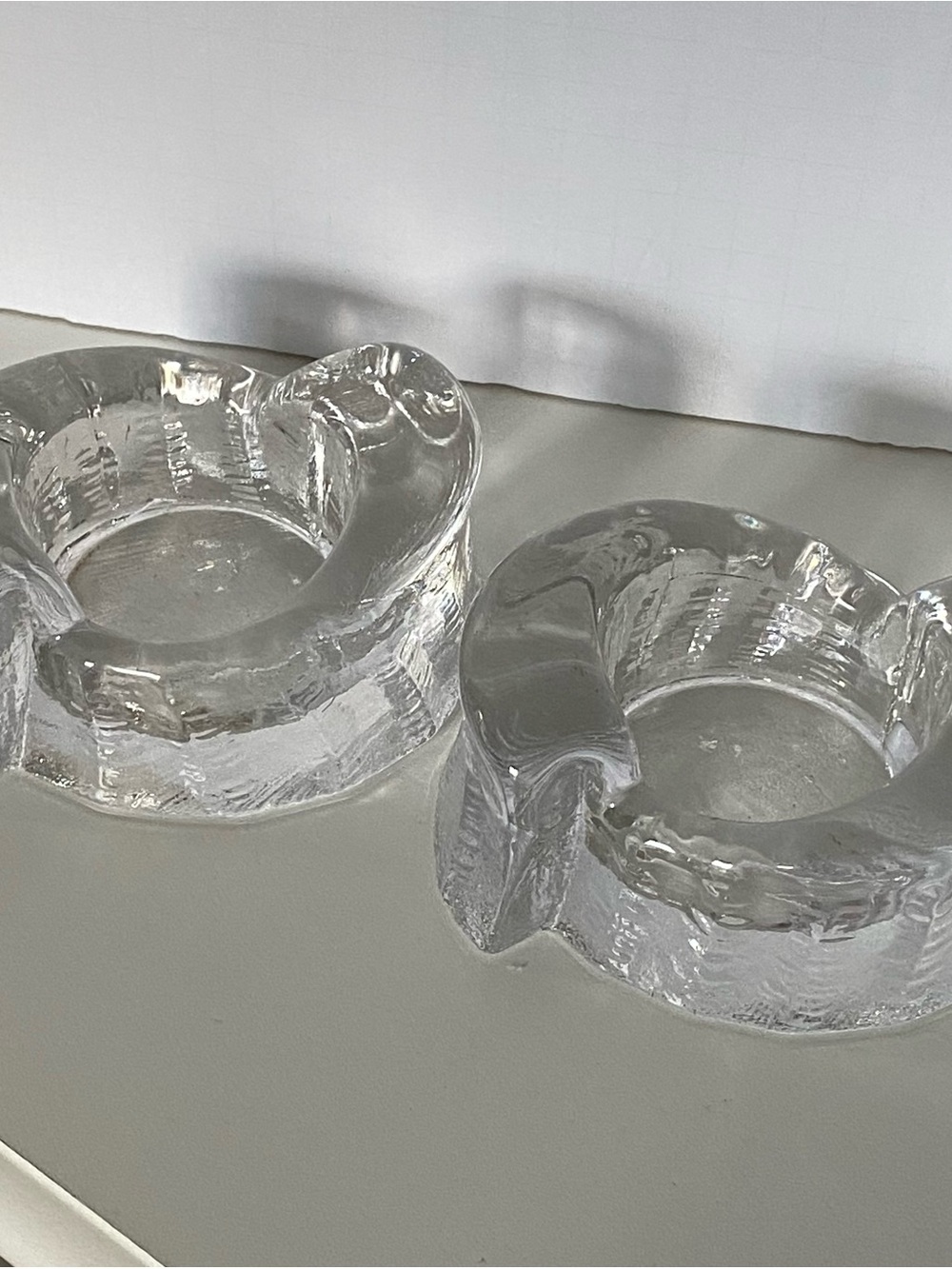 Not sure if these are candle holder or ashtray Vintage MCM Swedish Ice Glass